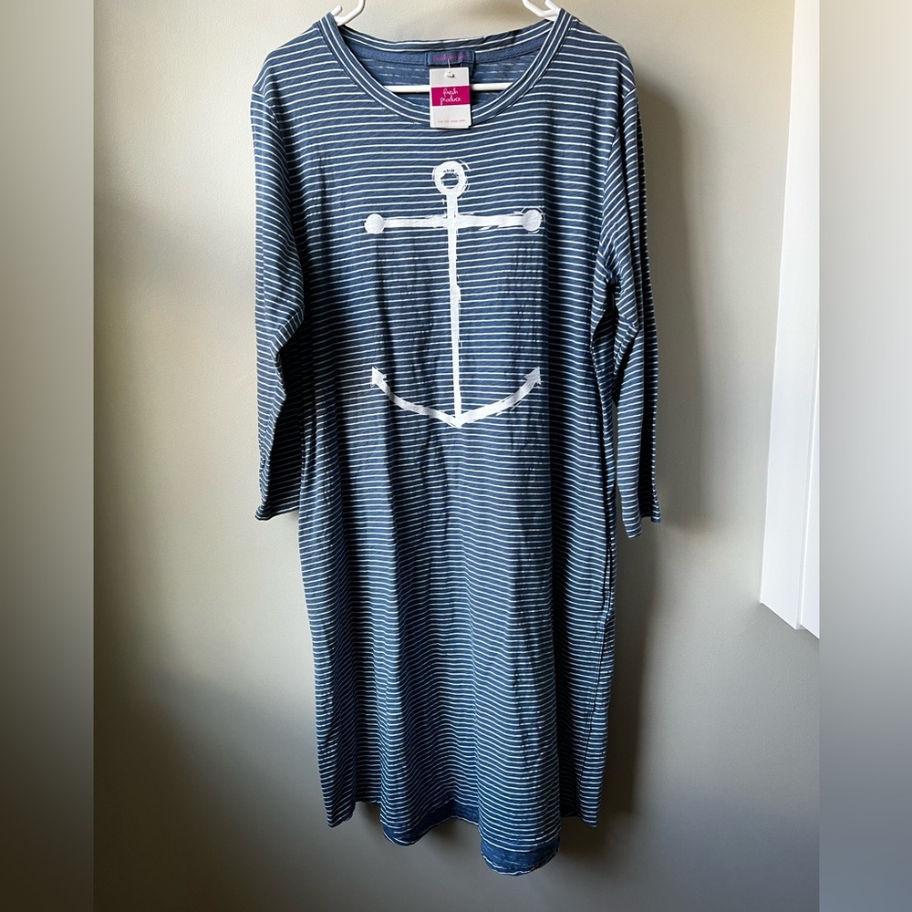 FRESH PRODUCE NWT Pinstripe Catalina Dress Anchor Beachy Coastal Deep Dive L